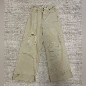 Urban Outfitters BDG Beige Y2K Skater Baggy Wide-Legged Distressed Jeans